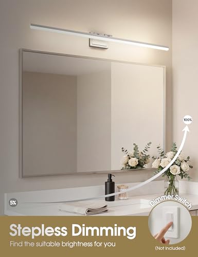 Image of VOLISUN Modern Bathroom Vanity Light 48 inch, Rotatable, 40W Dimmable 5CCT Led Bathroom Light Fixture Over Mirror, Brushed Nickel Bar Vanity Light for Bathrooms Mirror Restroom-ETL Certificated
