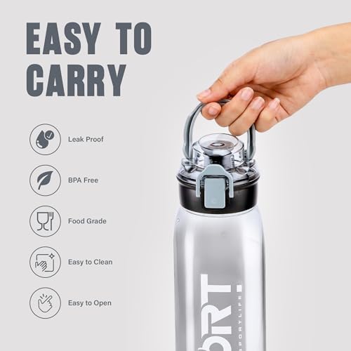 Image of Nayasa Turbine 1000 ml BPA Free Plastic Water Bottle | Leak Proof | Unbreakable | Wide Mouth with Scale | Sports Bottle | Black