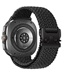 BandRain Compatible with Samsung Galaxy Watch Ultra Bands 47mm, Upgrade Parachute-style Buckle, Stretchy Braided Sport Strap for Galaxy Watch 7 Ultra Band 2024 Men Women (Black)