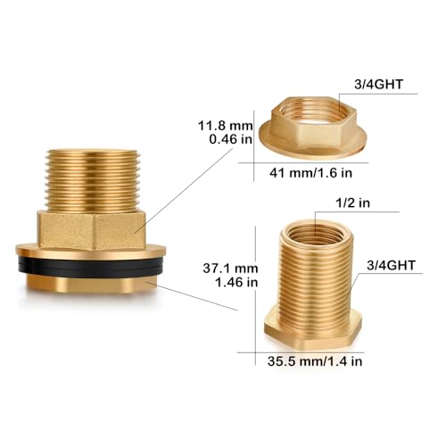 Yelun SXJT-2 Brass Water Tank Connector Bulkhead Tank Fitting 1/2 Inch Female 3/4 Inch Ght Male Water Tank Connector  thumb #1