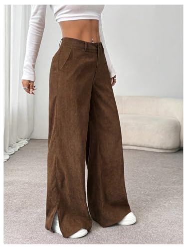 GORGLITTER Women's Baggy Dress Corduroy Pants Straight Leg High Waist Fall Trousers with Pockets3