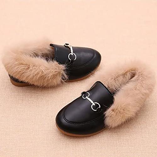 XinYiQu Sapatilhas de inverno para meninas de couro PU para meninas sem salto, Preto, 6.5 Toddler