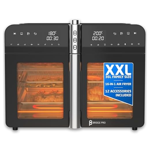 BridgePro 36L Digital Air Fryer Dual Zone Oven With Full Accessory Set - XXL Family Sized 16 in 1 Multi Smart Single Dual Zone Independent Cooking for Healthy Fast and Easy Cooking