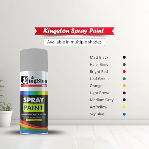 Image of Kingston Acrylic Spray Paint for Metal, Wood, Wall & Plastic, Multi-Surface DIY Paint, Quick Dry, Smooth Finish, 400ml Can, Medium Grey, 1 Pc