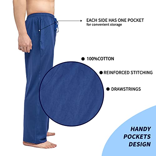 Bintangor Mens Pajama Sleep Pants 100% Cotton Knit Elastic Waistband Lounge Wear Long XL Sky Blue4