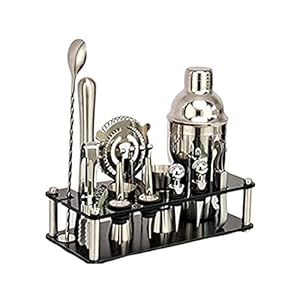 Hahepo Cocktail Shaker Set 17 stuks roestvrij staal Home Bar Tool Set Boston Shaker met zwarte acryl standaard shaker…