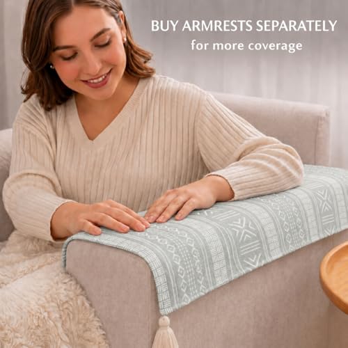 Image of STITCHNEST 'Verdant Bohemian Stories' 2 Seater Sofa Cover - Full Coverage| Elegant Jacquard Fabric, Decorative Tassels, Washable & Durable for Modern Living