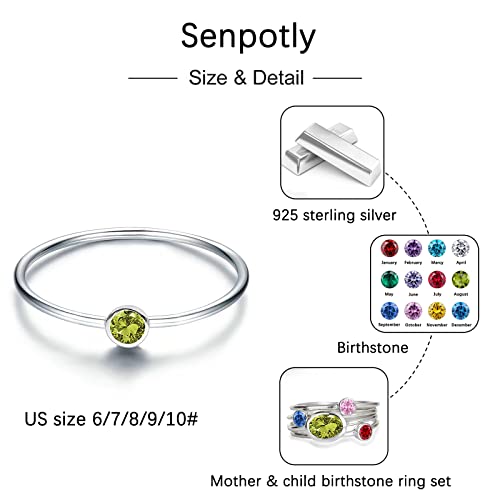 925 Sterling Silver Mother Birthstone Stackable Rings Set Mother Ring with Birthstone Mother Daughter Family Ring Mother's Day Jewelry Gifts for Wife (Birthstone Aug., 10) by Senpotly - Used condition - Image 6
