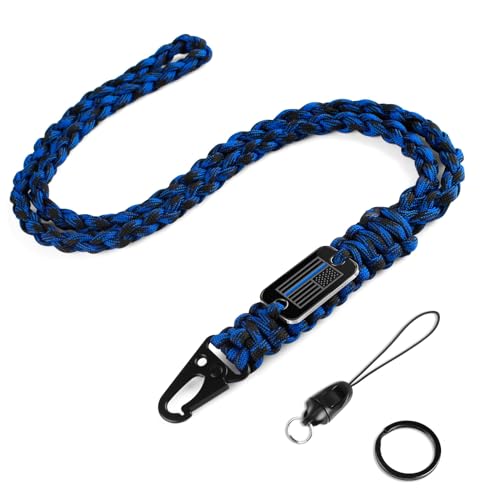 MDSXO Thin Blue Line Paracord Keychain Neck Lanyard for Keys with Cool USA Flag Men Women Long Heavy Duty Braided Keychain Lanyard for Wallets Keys WhistleCamera Phone Outdoor Activities