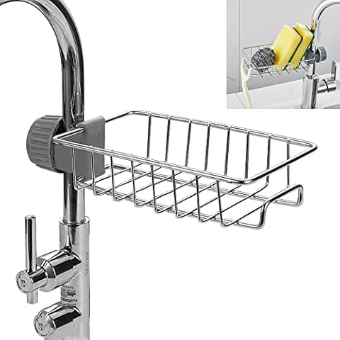 Sponge Drain Rack, Faucet Storage Rack, kitchen Sink Storage Rack, Bathroom Storage Rack, Shelf Hanging from The Faucet, Stainless Steel Hanging Storage Rack, Soap Dish Brush Dishcloth Drainer Rack Cover