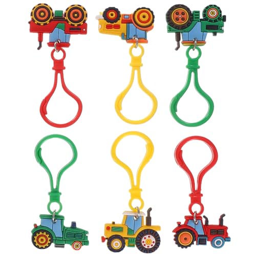 minkissy 6Pcs Cute Tractor Keychains Fun Key Decoration Charms for Adorable Cartoon Key Ring Pendants for Boys for Backpacks and