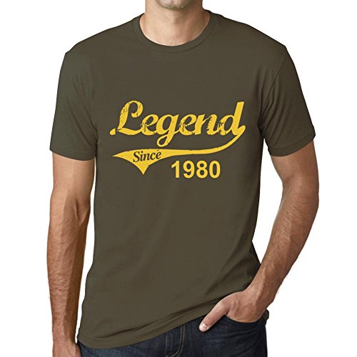 One in the City Uomo Maglietta Leggenda dal 1980 – Legend Since 1980 – 44 Anni Idea Regalo 44° Compleanno T-Shirt Anniversario Stampa Grafica Vintage Anno 1980 novità Verde Army L
