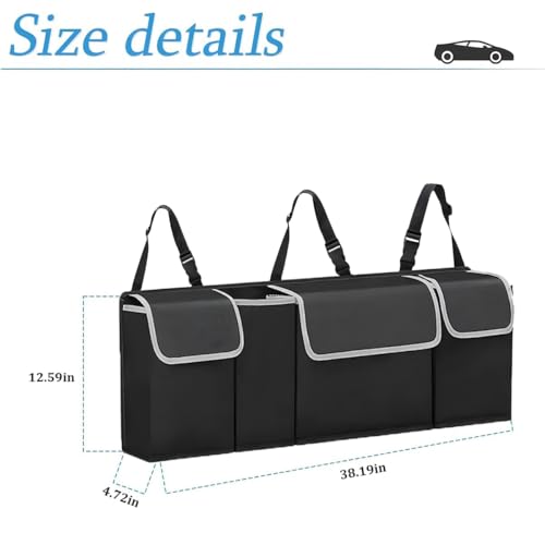 AUCELI Car Trunk Organizer, Backseat Hanging Large Storage with Adjustable Straps, Waterproof Collapsible Cargo Bag with 4 Pockets, Sturdy Space Saver Frees Trunk Floor for SUV, Truck, MPV - Image 3