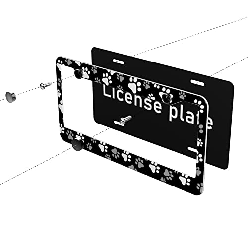 Dog Paw License Plate Frame 1 Pcs Personalized Dog Paw Print Design License Plate 2 Holes And Screws Black Personalized Car Accessories For Pet Lovers Black White Dog Print License Plate Frames #TOP3