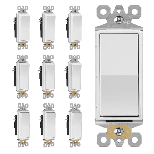 Image of ECOELER Decorator Wall Light Switch, Single Pole Decorative Rocker Paddle Wall Switch, 15A 120 /277V, Self-Grounding, On /Off Rocker Interrupter for Residential and Commercial, White, 10 Pack