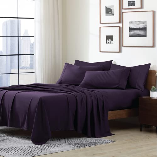 Swift Home King 6-Piece Microfiber Sheet Sets (Includes 2 Bonus Pillowcases), Ultra-Soft Brushed - Extremely Durable - Easy Fit - Wrinkle Resistant, King, Eggplant #TOP7