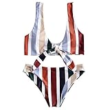 ZAFUL Swimwear Wide Straps Tie Knot Front Colorful Striped Bikini Set Detachable Padded Two Piece Bathing Suits Multi-A L