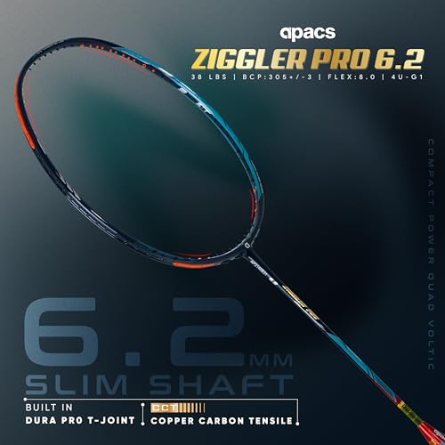 Image of Apacs Ziggler Pro 6.2 (Unstrung) | 38 lbs Max Tension | 4U Head Heavy | Copper Carbon Tensile (CCT) Technology | Power Frame Series | Made in Vietnam Badminton Racket with Cover (Black-Red)