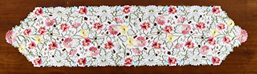 Spring Flower Table Runner Embroidered Flowery Table Placemats Floral Cutwork Table Doily Home Kitchen Dining Spring/Summer Tabletop Decoration (Runner 13"×54", Floral Pansy Pink) #TOP5