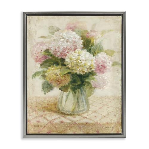 Cottage Hydrangeas Botanical Floral, 17 x 21 Inch Canvas in Floater Frame