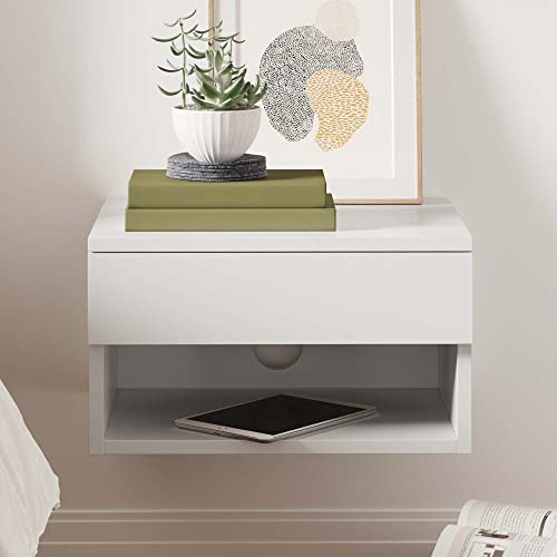 Nathan James 34101 Wall Mounted Floating Bedroom Nightstand With Storage Drawer And Modern Open Shelf Cubby thumb #5
