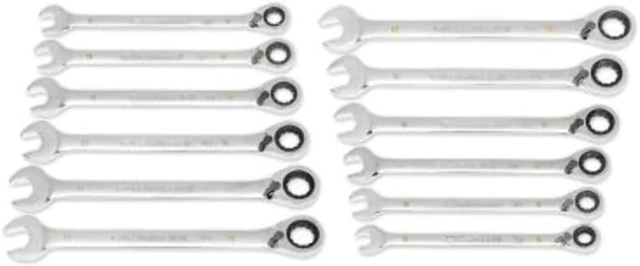 GEARWRENCH 12 Piece 90-Tooth 12 Point Metric Reversible Ratcheting Wrench Set with Wrench Roll | 86628