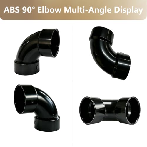 Image of LESSO 2PCS 1 1 /2 inch 90 Degree Sweep Elbow, ABS DWV Pipe Fitting, Black | Sanitary Drain, Waste, and Vent(DWV), Sewer, General Drainage Applications