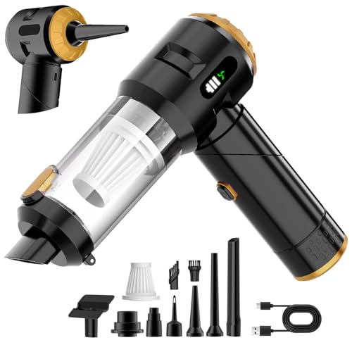 Image of Wansimoo Handheld Car Vacuum Cleaner,25000PA Strong Cyclonic Suction Foldable Mini Vacuum Portable Cordless with Digital Display and One Touch Dust Removal for Car, Home, Office, Kitchen (Gold)