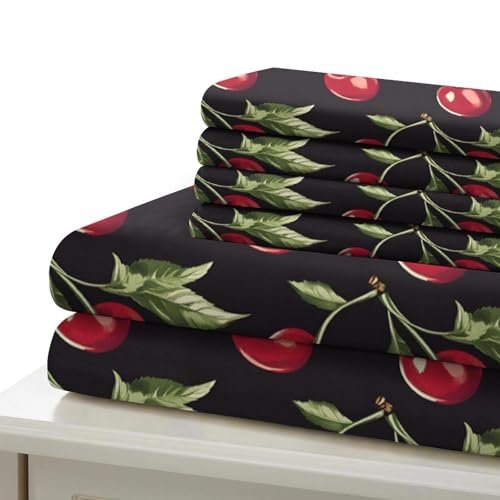 Housse de couette cerise microfibre 135x200cm lit simple pour ado