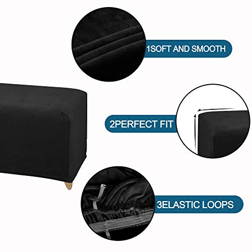 Lushvida Stretch Ottoman Slipcover - Velvet Rectangle Stool Cover Soft Furniture Protector With Elastic Bottom #TOP2