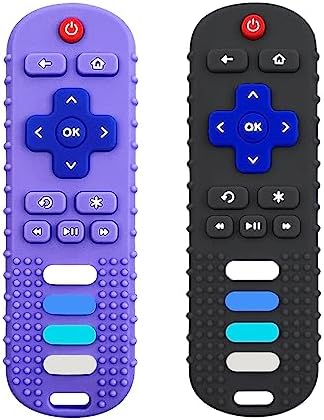 ERSIHUA 2Pcs Silicone Teething Toys, Remote Control Shape Teethers for Babies Remote Teething Toys, Silicone TV Remote Teether BPA Free/Dishwasher/Refrigerator Safe