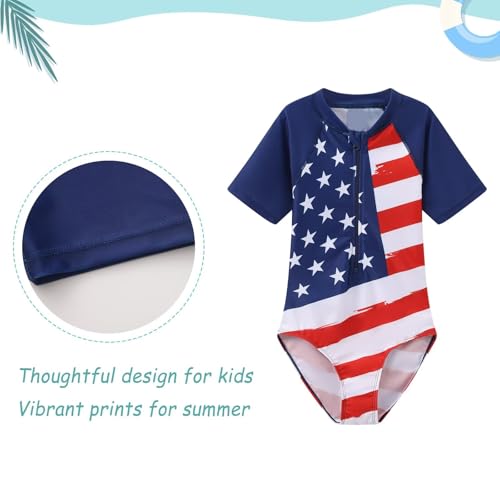 Image of Girls One Piece Rash Guard Swimsuits for Girl Short Sleeve Bathing Suits with Front Zipper Sun Protection Swimwear 3-16 Years