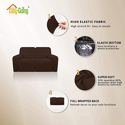 Image of Easy-Going 6 Pieces Microfiber Stretch Sectional Recliner Sofa Slipcover Soft Fitted Fleece 2 Seats Couch Cover Washable Furniture Protector with Elasticity for Kids Pet(Recliner Loveseat,Coffee)