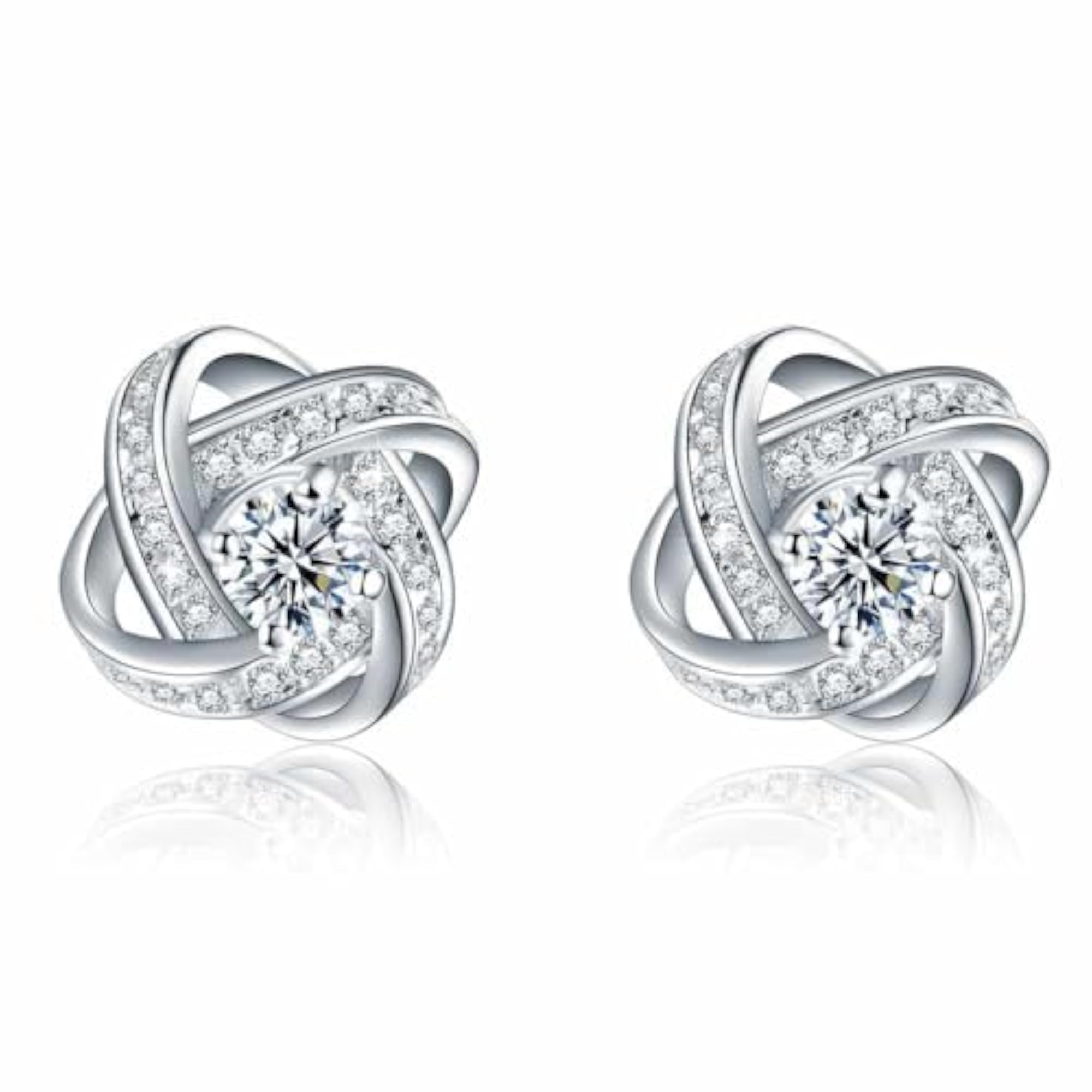 Celtic Knot Stud Earrings with Cubic Zirconia, Silver Plated