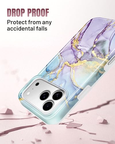Coque iPhone 17 Pro Max éviter rayures avec TPU marbre violet bleu pailleté