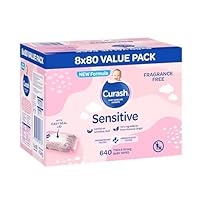 New Formula Curash Fragrance Free Baby Wipes, 8x80 Pack, For Sensitive Skin, Suitable for Newborns, Thick & Soft Texture, No Soap, Alcohol Or Parabens, Everyday Cleansing And Nappy Changes, 640 Wipes (packaging may vary)