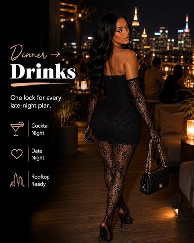 Image of Kafiloe Sexy 2 Piece Outfits for Women Clubwear Lace Tube Mini Dress Top with Stockings Set Birthday Outfits