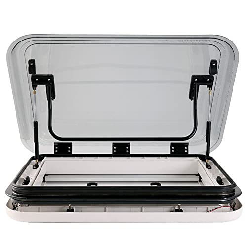 RV Caravan Car Roof Window Skylight w/ LED, RV Skylights Roof Window Vent Hatch Motorhome Camper Roof Vent with Nets & Sunshade (500*500mm)