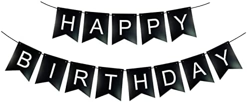 Runhiskii Black Happy Birthday Banner with White Letters, Birthday Party Decoration Supplies