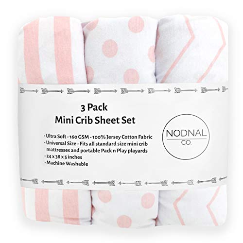NODNAL CO. Pink Pack n Play Playard Portable Mini Crib Fitted Sheets Set
