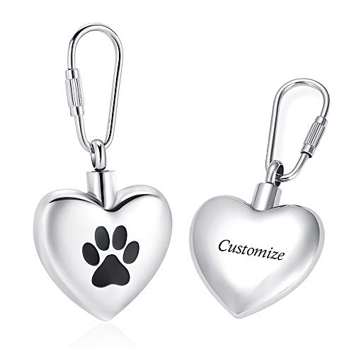 constantlife PVD Plated Cylinder Paw Printed Ash Holder Keychain Ornaments- Memorial Ashes Keepsake Urns (Customize-Heart)