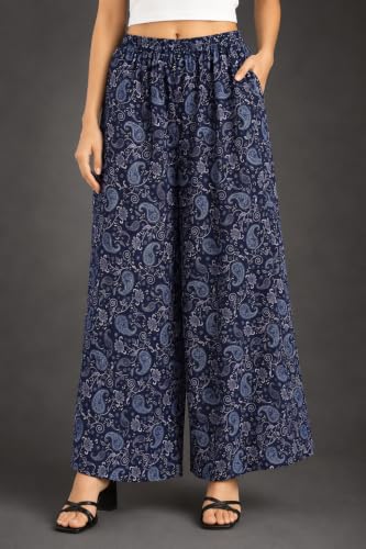 Image of Women Printed Palazzo Pants Combo Pack of 2, Comfortable Elastic Waist Lounge Pants for Women | Relaxed Fit, Loose Fitting Wide Leg Palazzo Pants, Casual Bottom (Available in S to 3XL Size)
