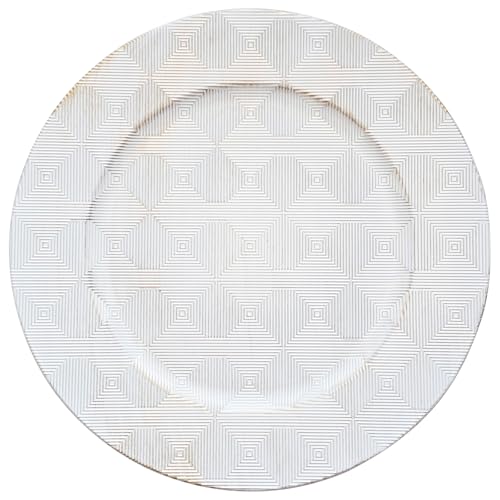 13" Antique Charger Plates, Geometry Pattern White Charger Plate Set