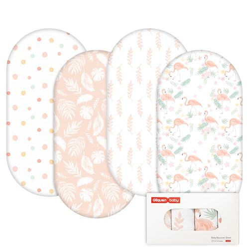 Image of Gllquen Baby Bassinet Sheets 4 Pack, Breathable Cozy Fitted Mattress Sheet | 32 inchx16 inch Soft Baby Sheets for Boys Girls, Compatible with Halo, Snoo, Uppababy, Universal fitted,Baby Gift,