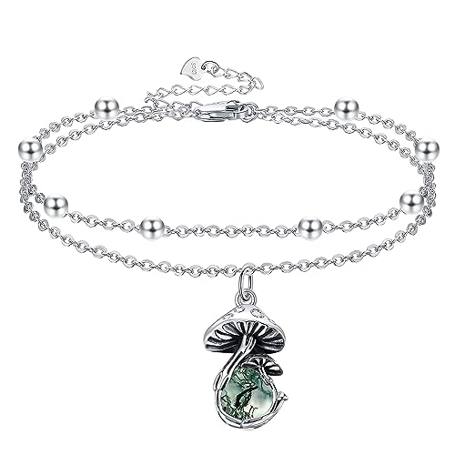 Tobillera de plata hongo ágata musgosa joyería mujer y madre