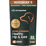 VetriScience Extra Strength Healthy Hip & Joint Chews, GlycoFlex Glucosamine and Green-Lipped Mussel Joint Support Supplement for Small Breed Dogs, Soothe Joint Discomfort, Chicken, 60 Count