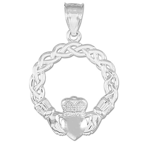Sterling Silver Braided Claddagh Charm Pendant
