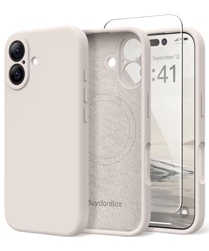 Image of Magnetic for iPhone 16 Case, Compatible with MagSafe, [Screen Protector + Full Camera Protection], Silicone Shockproof Anti-Scratch Protective Phone Case for iPhone 16 6.1 inch, Stone