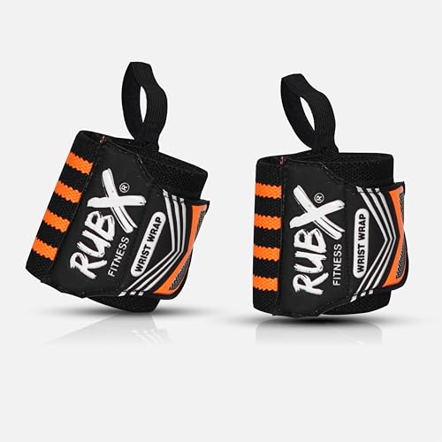 Image of RUBX Premium Wrist Wraps for Gym Workout - Adjustable Wrist Support Straps for Weightlifting, CrossFit, Powerlifting, Training - Men & Women Gym Accessories with Thumb Loop (Orange)