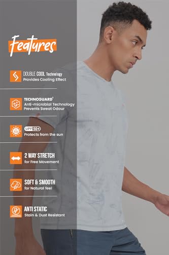 Image of TECHNOSPORT Men Polyester Regular Fit Half Sleeve Jacquard T-Shirt with Double Cool, Quick Dry & Anti Microbial for Sports, Running & Casual Use